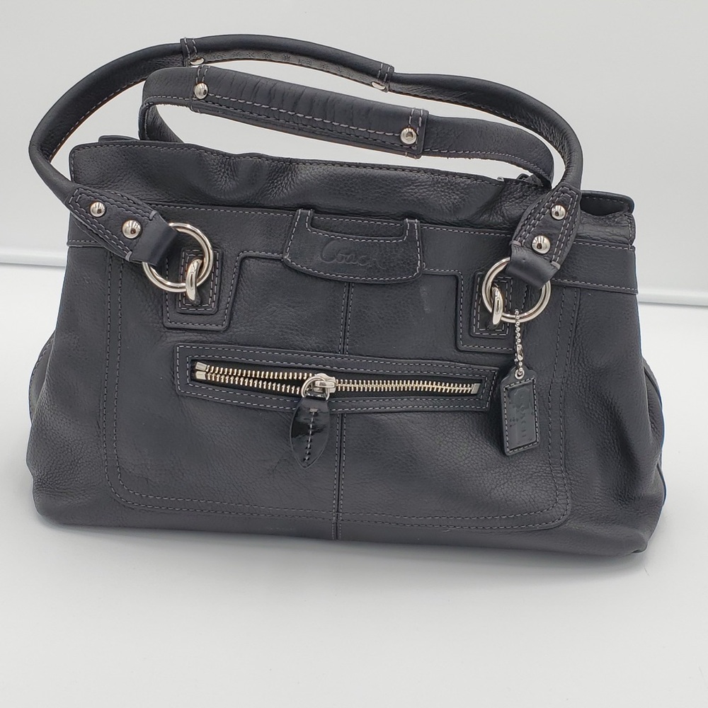 COACH Penelope Black Ruffled Top Pebbled Handbag